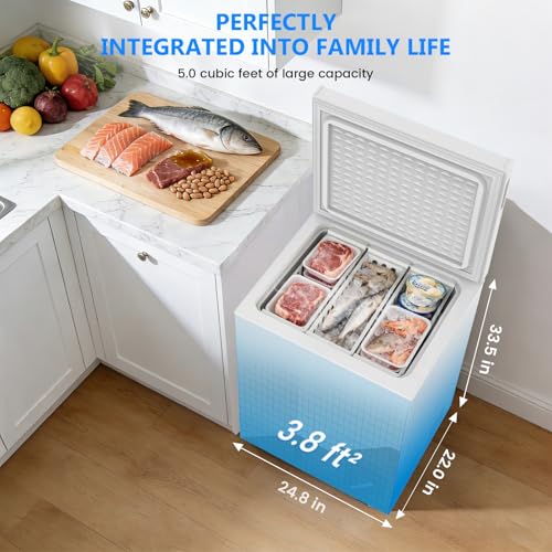 Image of COWSAR 5.0 Cu.Ft Chest Freezer, Small Deep Freezer with 3 Baskets, White