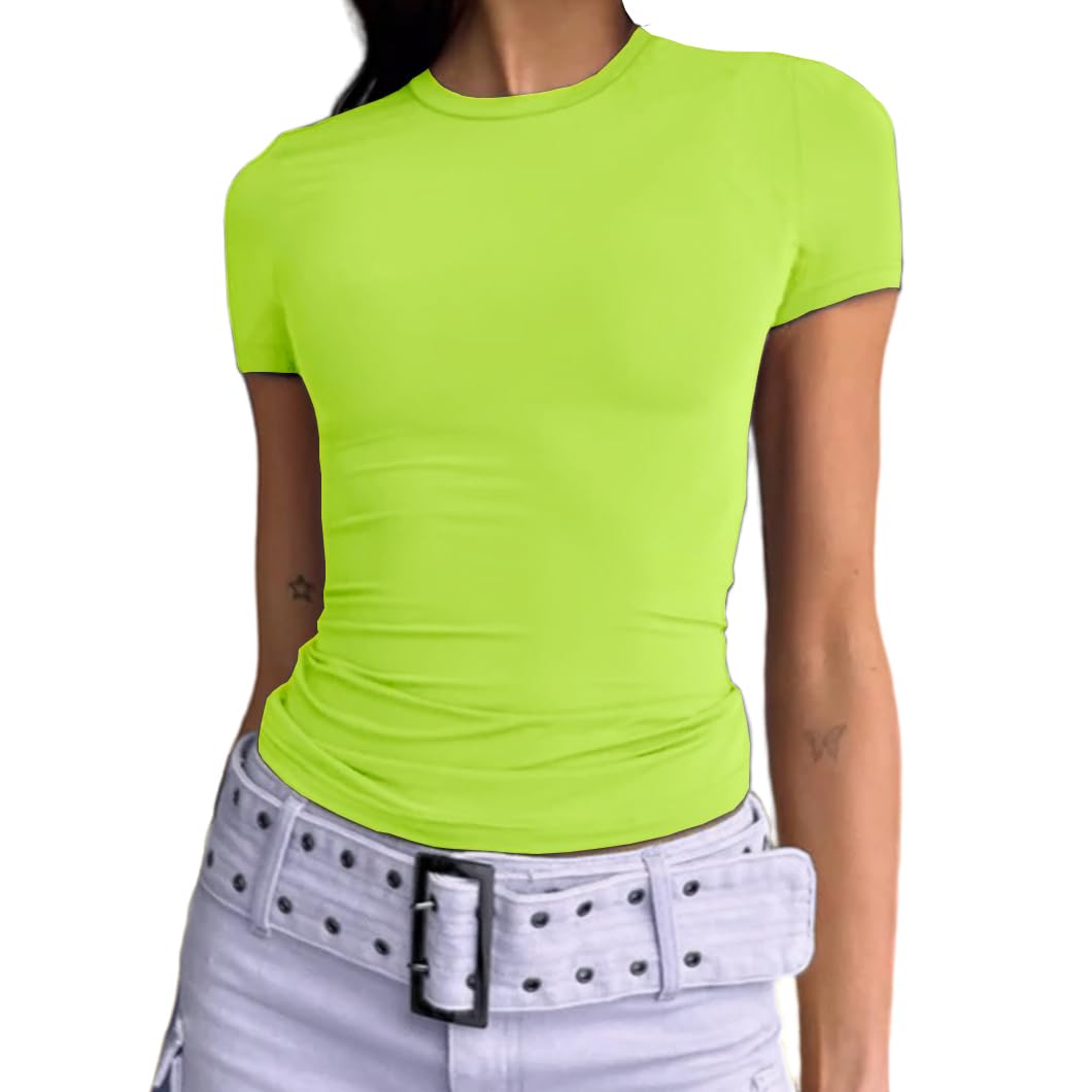 Dwnval Womens Basic Summer Short Sleeve Tight Fitted Workout Crop Tops