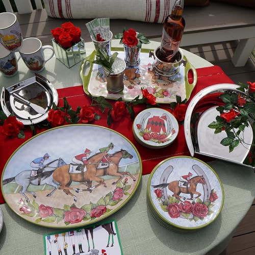 Derby Day at the Races Set of 6 Melamine Salad Plates – Add festive flair to your Derby Day celebration with 6 durable melamine salad plates featuring colorful racing silks, horseshoes, and charm. - Image 8