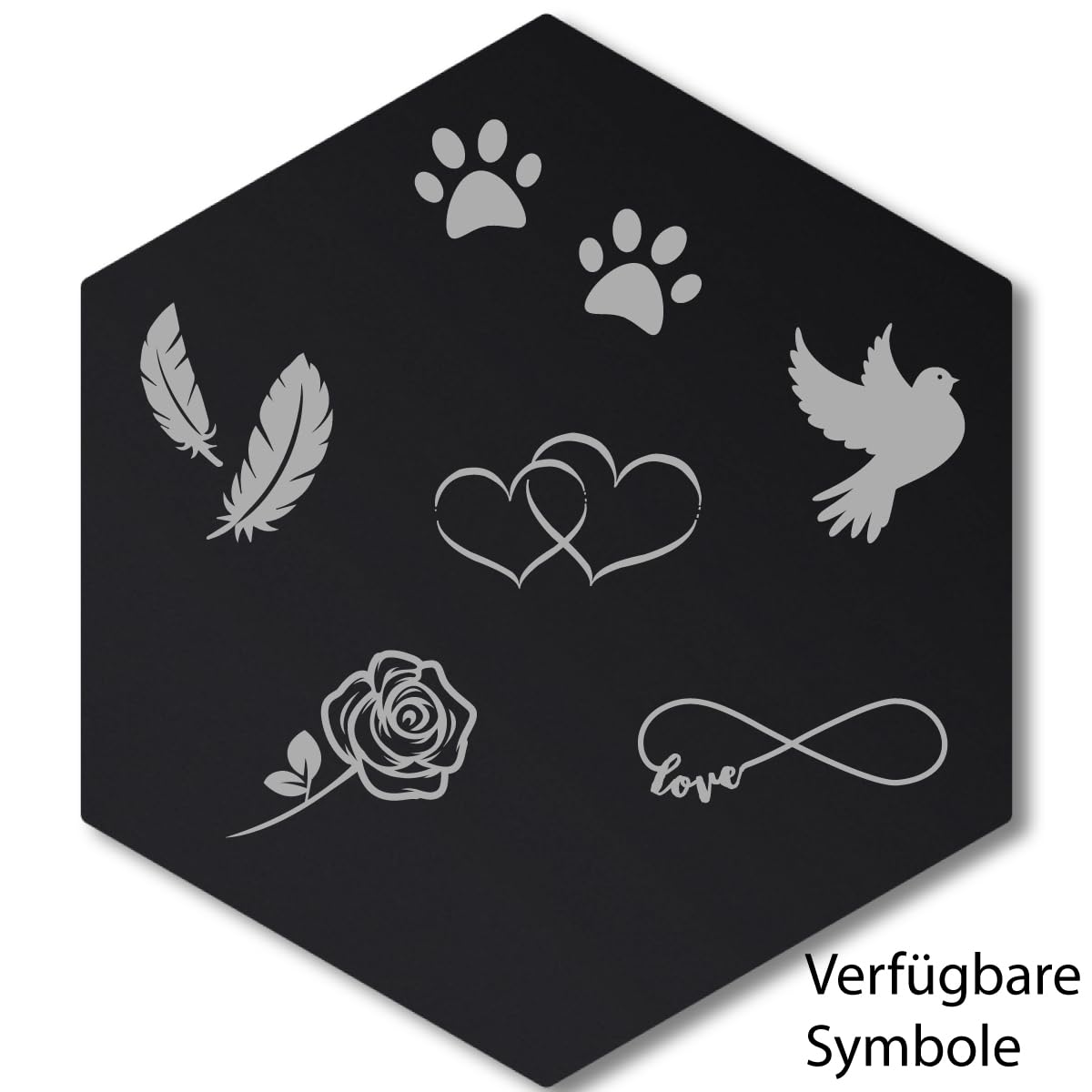 Personalisierter Sechseck Grabstein mit Foto Gravur - Acrylglas Schwarz Hochglanz 350 x 400 mm - wetterfest und wasserfest für Draußen und Innen, für Hund, Katze und alle Haustiere