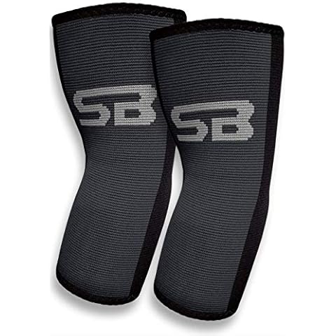 SB SOX Compression Elbow Brace (Pair) – Great Support That Stays in Place – for Tennis Elbow, Tendonitis, Arthritis, Golfers Elbow – Perfect for Weightlifting, Sports, Any Use (Black/Gray, Medium) Cover