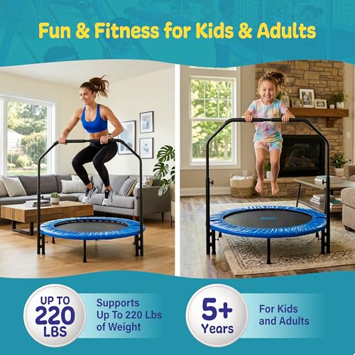 Image of Machrus Upper Bounce Mini Rebounder Trampoline for Adults and Kids, Exercise, Indoor Fitness, Foldable Round Jumping Exerciser, Supports up to 220 lbs