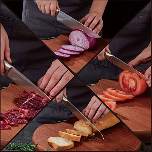 Kitchen Knife Set, 13 Pieces Stainless Steel Knife Sets for Kitchen with Block, Acacia Wood Knife Block Set with Sharpener, Gift Box Packed, Silver. - Image 4