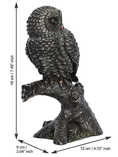 Image of eCraftIndia Carved Owl Sitting on Branch Cold Cast Bronze Resin Decorative Animal Figurine Showpiece, Black, One Size (UBKC144)