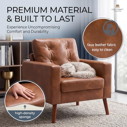 Sillón Plegable Cuero Sintético Marrón Claro miniatura 5