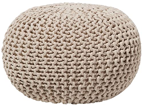 Puf otomana Beige Tejido de algodón Relleno de EPS reposapiés pequeño Redondo 50 x 35 cm Conrad