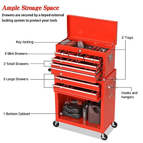 High Capacity Rolling Tool Chest With Wheels And Drawers, 8-Drawer Storage Cabinet,Detachable Organizer Combo,Mobile Lockable Toolbox For Workshop Mechanics Garage (Red) #TOP4