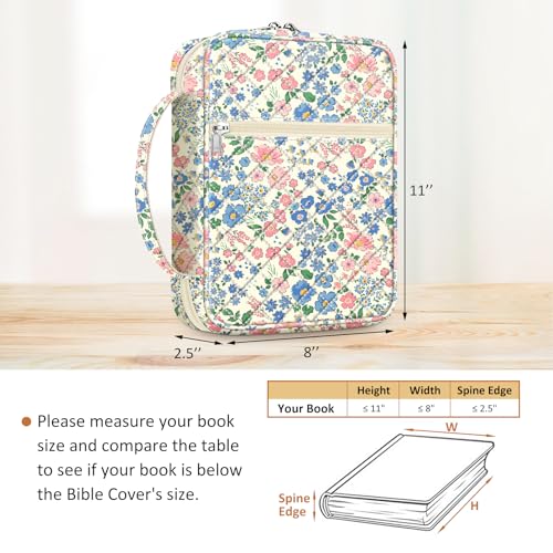 Image of FINPAC Bible Cover, Carrying Book Case Church Bag Bible Protective with Handle and Zippered Pocket, Gift for Mother Lady Women, Floral Beige
