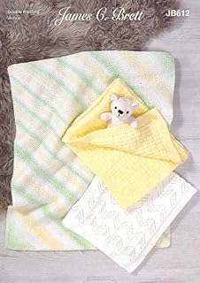 James Brett Double Knit Knitting Pattern Baby Blankets Lace Basketweave or Garter Stitch DK (JB612)