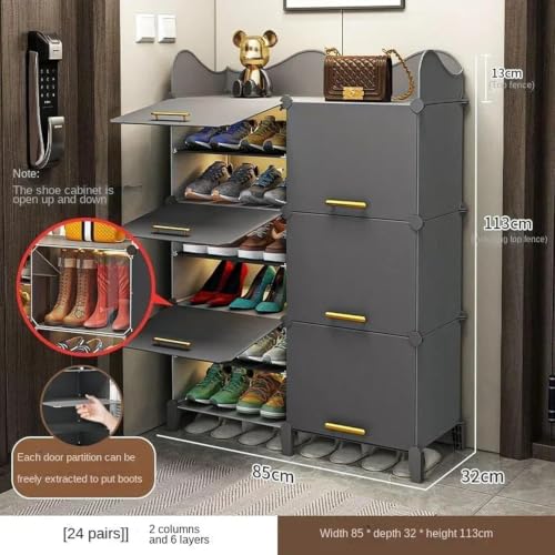 Image of Plastic Shoe Rack for Home with Door | 12-Shelf DIY Shoe Cabinet Organiser | Stores 24 Pairs | Foldable & Waterproof Shoe Stand for Entryway, Bedroom