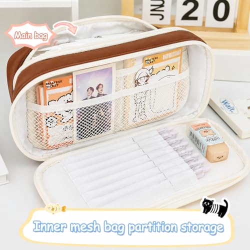 Image of WORSHIPER Large Capacity Cute Aesthetic Pencil Case with Multi ompartments, Multi-Pocket Pastel Pen Pouch Organizer with Zipper, Kawaii School Supplies Bag for Girls, Teens & Students (Black Cat)
