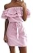 Produktbild Damen Sommerkleider Etuikleid Cocktailkleid Elegant Off Schulter Gestreift mit Volant Belt Perfect Pin-up Mini Kurz Kleider Mädchen Festlich Slim Bleistift Schulterkleid Partykleider Style