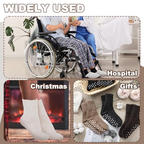 Geyoga 6 Pairs Thermal Slipper Socks with Grips Winter Thick Warm Anti Slip Hospital Socks Non Slip Ski Boot Stockings for Women Pilate Yoga Christmas Gifts 6