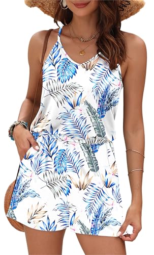 Image of MISFAY Womens Summer Loose V Neck Spaghetti Strap Short Jumpsuit Rompers 2026