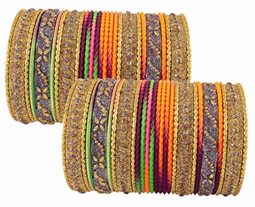 Image of NMII Non-Precious Metal with Base Metal Spreads with Zari Glossy Finished Premium Traditional Bridal Chuda Bangle set for Women and Girls