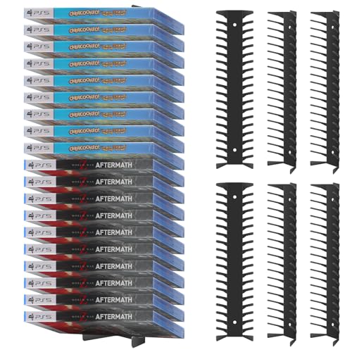 Image of Video Game Storage Wall Mount - 6PCS Heavy-Duty Metal Game Case Holder Media Storage Shelves for PS, Xbox, DVD, Switch Game Organizer Display Stand, Holds up to 114