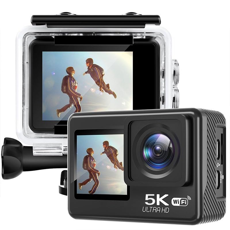Image of 5K 30FPS 48MP WiFi Ultra HD Sports Action Camera | 2 inch / 1.4 inch Dual Touch Screen | 170 Degree Wide Angle | EIS Stabilization |30M Waterproof |Built in Mic| 2 x 1350mAh Battery