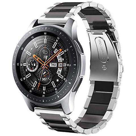 SUNDAREE Compatible with Galaxy Watch 46mm Strap,22mm Silver+Black Stainless Steel Metal Replacement Bracelet Smartwatch Band for Samsung Galaxy Watch 46mm/Gear S3/Garmin Venu 2/Garmin Fenix 6 Pro Cover