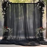 10x10ft Sheer Black Backdrop Curtains for Parties, Tulle Wedding Arch Draping Fabric Photo Background for Birthday Party Halloween Decorations