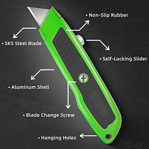 Image of DIYSELF 2 Pack Utility Knife, Box Cutter Retractable, Heavy Duty Small Box Knife Exacto Knife, Comfortable Aluminum Handle, Sharp Blade, Box Opener for Cardboard, Boxes, Carpet (Green)