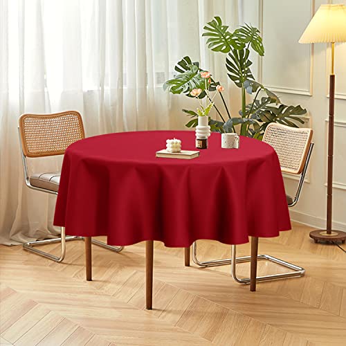 Image of sancua 2 Pack Round Tablecloth 60 Inch Red, Stain and Wrinkle Resistant Table Cloth - Washable Polyester Table Cover for Dining Tables, Buffet Parties and Camping