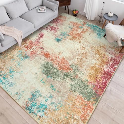 Image of Printed Cotton Carpet for Living Room Size 2x8 feet | Anti-Slip Floor Rug | Washable & Durable | Modern Design Home Decor Color- Colorful