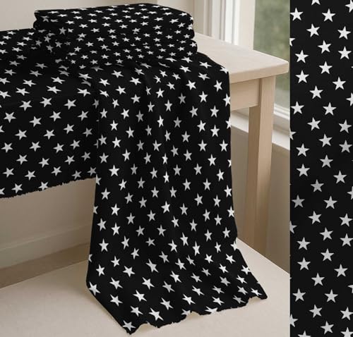 Image of Soimoi Black Cotton Cambric Fabric Stars Star Printed Fabric 1 Meter 58 Inch Wide