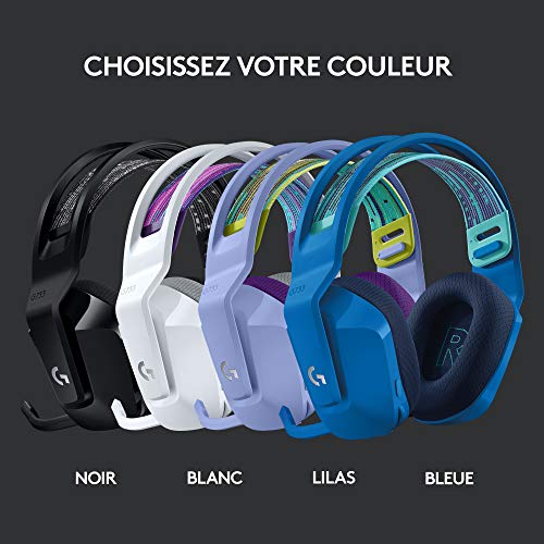 Logitech G733 Casque Gamer Sans Fil LIGHTSPEED avec Bandeau de Suspension, LIGHTSYNC RVB, de Micro Blue VO!CE, Transducteurs Audio PRO-G, Ultra-Léger, Batterie 29h, Portée de 20m, PS4, PS5 - Blanc