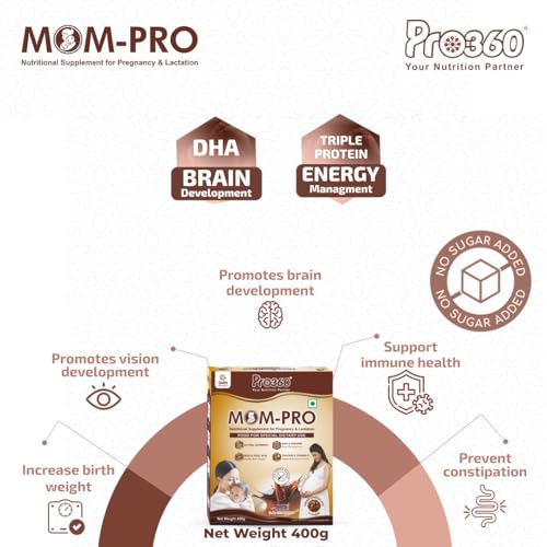 Image of Pro360 MOM-PRO Protein Powder Nutritional Supplement for Pregnant & Lactating Women - Complete Maternal Nutrition during Pregnancy - Swiss Chocolate Flavor - (400+400) g Pack of 2