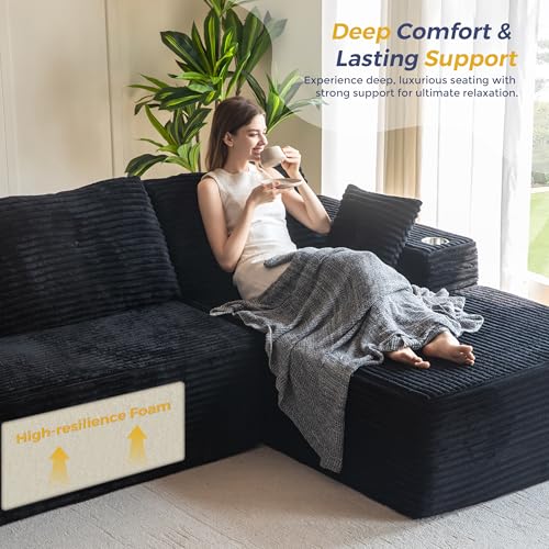 Image of MAXYOYO 104 inch Modular Sectional Couch with L-Shape Chaise, Modern Boneless Couch for Living Room, Sofa in A Box, Oversized Sofa with Deep Seat, No Assembly Required, Black