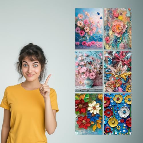 Image of SiddArtify Floral Impasto Painting Set - Pink Blue and Red Flower Art Prints - 300GSM Board - 8x12 Inch - Pack of 6 Wall Room Decoration art Poster Prints