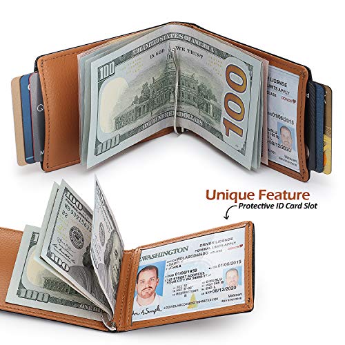 RFID Wallet for Men – Slim Leather Front Pocket Bifold with Money Clip – Minimalist Texas Brown Wallet, Credit Card Holder, RFID Blocking, Gift Box Included3