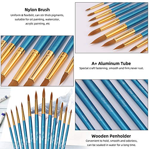 Pinsel teiliges Set,Nylon Pinsel, Nylonhaar Künstler Acrylpinsel für Acryl Aquarell Ölgemälde (Blau) – Bild 7