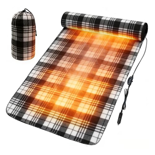 SJC 12V Portable Heated Camping Blanket 2 Heat Settings Electric Heating Blanket for Car RV Camping & Outdoor Use with Storage Bag