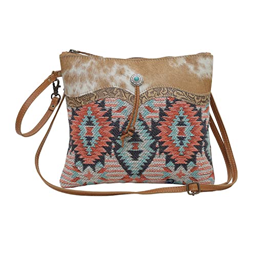 Myra Bag Western Leather Crossbody Bag for Women - Upcycled Canvas Shoulder Bag Rose Dash