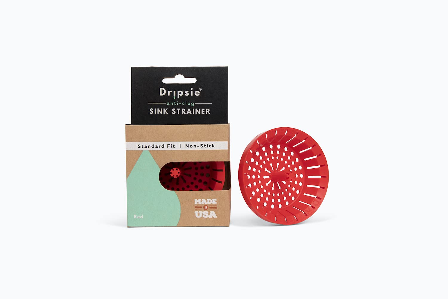 Dripsie Sink Strainer COLORS - Clog-Resistant and Flexible - Universal Kitchen Sink Drain Strainer - Made in the USA… (1-pack, Red)