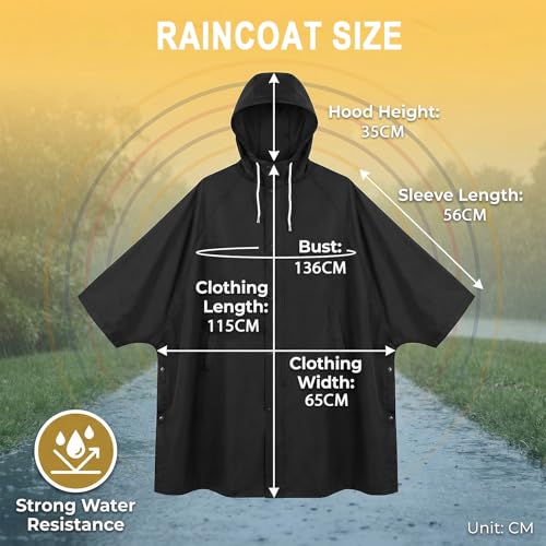 FunnAura 2 Pcs Poncho Waterproof Adult, Waterproof Reusable Rain Jacket with Drawstring Hood for Camping, Hiking Travel Men Women - Image 5