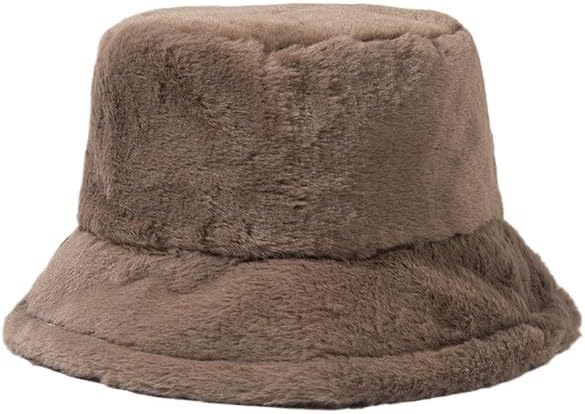 Warm Solid Color Plush hat Women's Winter Versatile Bucket hat
