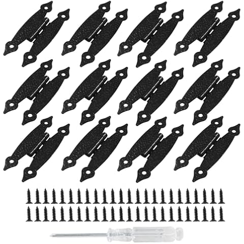 Kyuionty 12 Pack H-Shape Cabinet Hinges, Hammercraft Flush Door Hinge for Kitchen Cupboard Wardrobe (Black) Cover