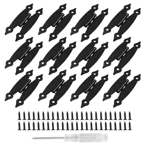 Kyuionty 12 Pack H-Shape Cabinet Hinges, Hammercraft Flush Door Hinge for Kitchen Cupboard Wardrobe (Black)
