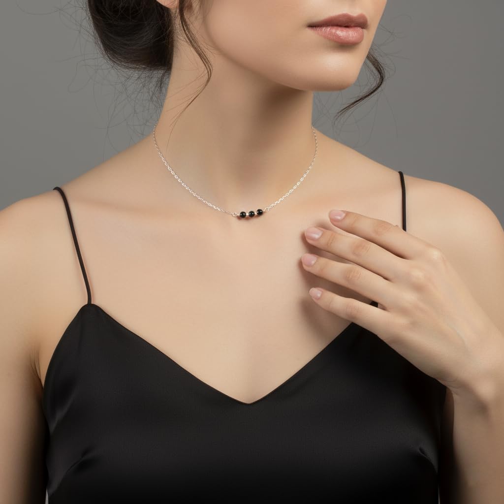 EnCharmed Sterling Silver Black Onyx Delicate Choker, Handmade Minimal Dainty Gemstone Necklace, Adjustable Length 14-17 Inches, December Birthstone - Image 4