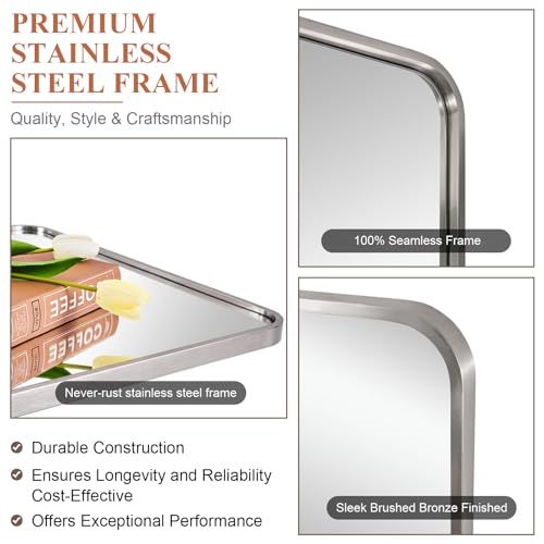Image of ANDY STAR 24x48'' Brushed Nickel Bathroom Vanity Mirror for Over Sinks, Rounded Rectangle Bathroom Wall Mirror in 1'' Rustproof Tube Metal Frame Mirror Decorative Wall-Mounted Horizontal /Vertical