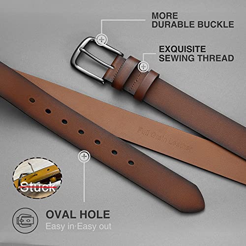 Yoetey 100% Solid Full Grain Cognac Leather Mens Belt Casual 1.5"" Width (Gift Box & Extra Loop) #TOP2