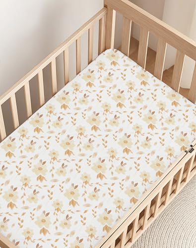 Image of Crib Sheets for Boys and Girls, 2 Pack Fitted Baby Sheets for Standard Toddler Mattress 28 inch x 52 inch, Soft Breathable Jersey Knit Baby Bedding (Rosy Days)
