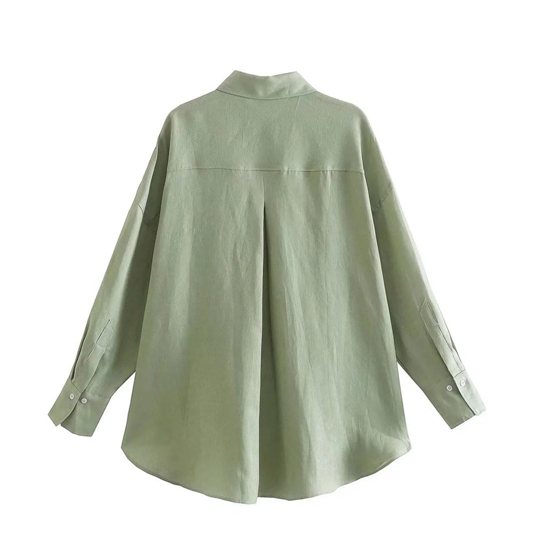 Chemise en lin avec poche pour femme - Couleur unie - Manches longues - Confort - Maison d'été