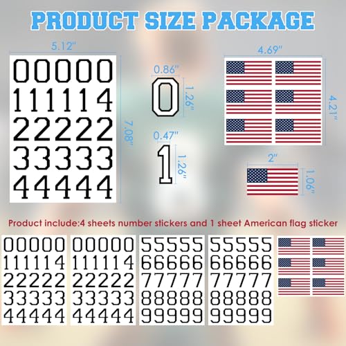 108 Pcs Sports Helmet Numbers Stickers - 1.5 Inch Helmet Numbers Decals and 2 Inch American Flag Stickers, Waterproof Vinyl Football Helmet Decals for Baseball, Hockey, Lacrosse (Black) - Thumbnail 7