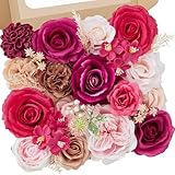 Serwalin Artificial Flowers, Magenta Hot Pink Flowers Fake Silk Flowers for DIY Wedding Bridal Bouquet Cake Flowers Table Centerpieces Birthday Party Baby Shower Home Decor