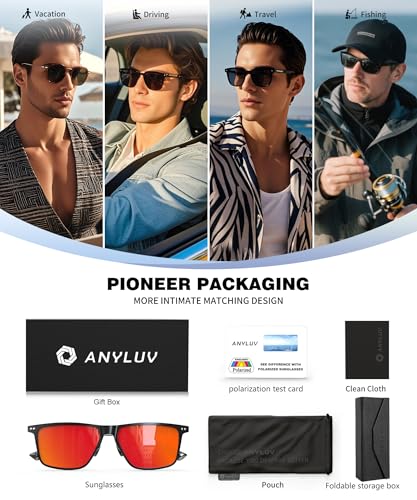 Image of ANYLUV Mens Sunglasses Polarized Upgraded Carbon Fiber Temple Sun Glasses Fashion Driving with UV Protection