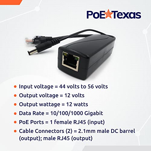 Adaptador PoE pasivo PoE Texas IEEE 802.3af: divisor y inyector de alimentación por Ethernet de un puerto, para cámaras IP y dispositivos de 12 V (certificado UL) miniatura 4