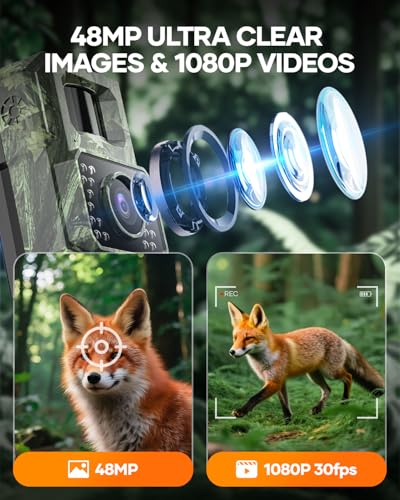 Solar Trail Camera 48MP 30FPS, WiFi Bluetooth Game Camera with Motion Activated 0.2s Trigger, Night Vision Motion Activated IP66 Waterproof for Wildlife Scouting with 32GB Micro SD Card - Image 5